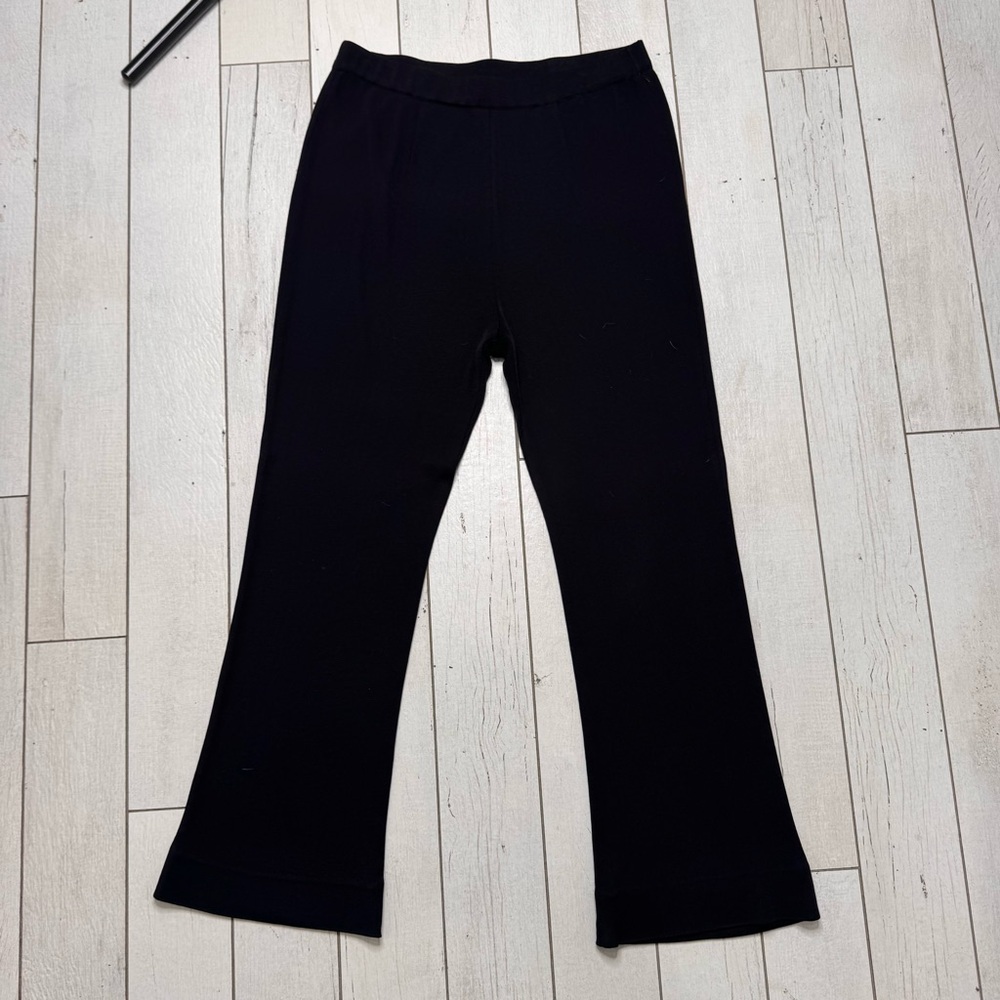 Misook Women’s Pants Medium Career Office Flare Leg Black Acrylic Elastic Waist